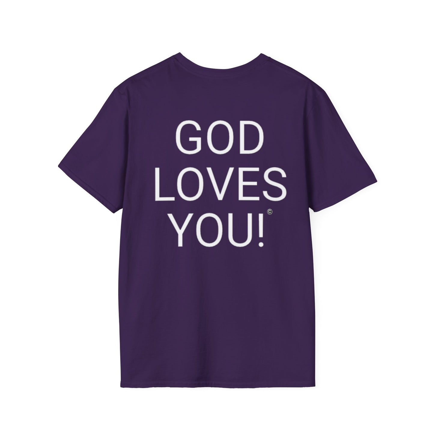 Look at the Back of My Shirt! T-Shirt — "God Loves You!" Inspirational  Purple Tee